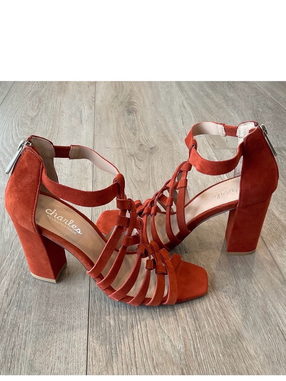 CHARLES by CHARLES DAVID Micah Suede Heeled Sandal Burnt Orange LIKE NEW